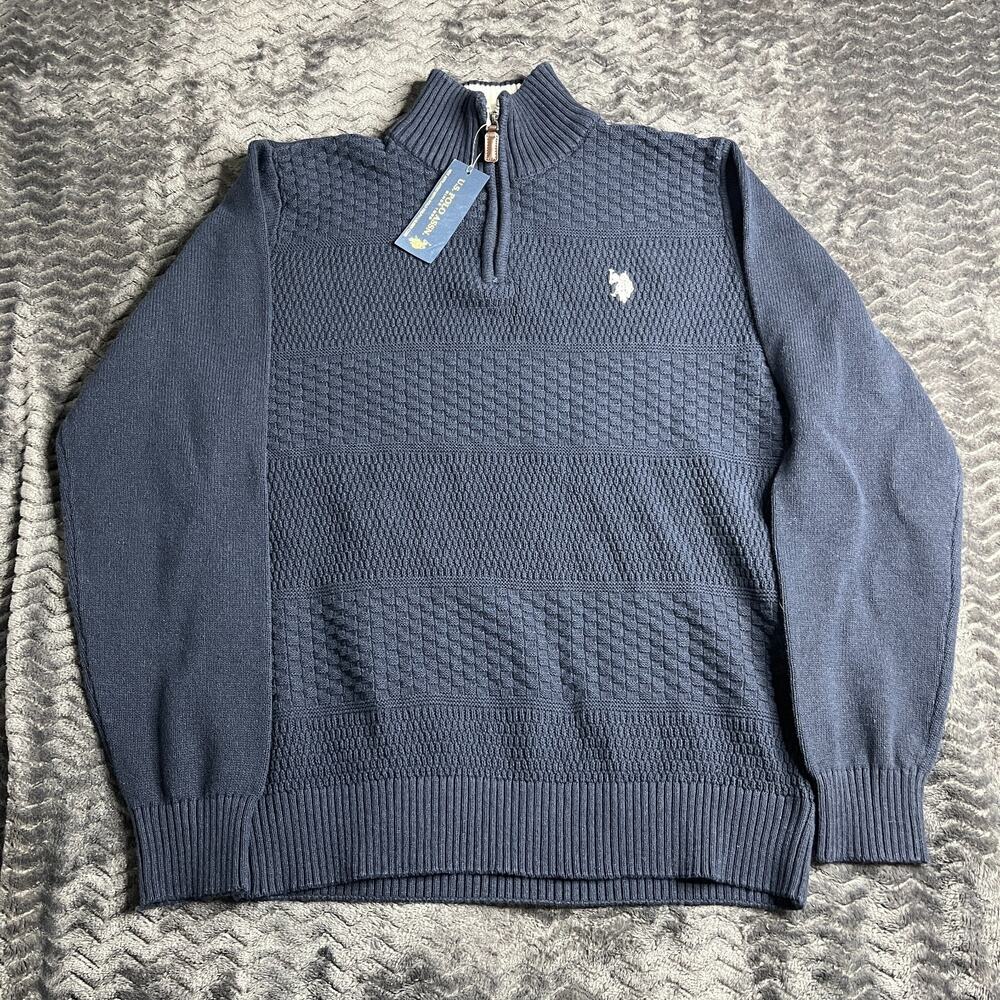 U.S. Polo Assn. Quarter Zip Men's Mock Neck Sweater Size M Navy NWT